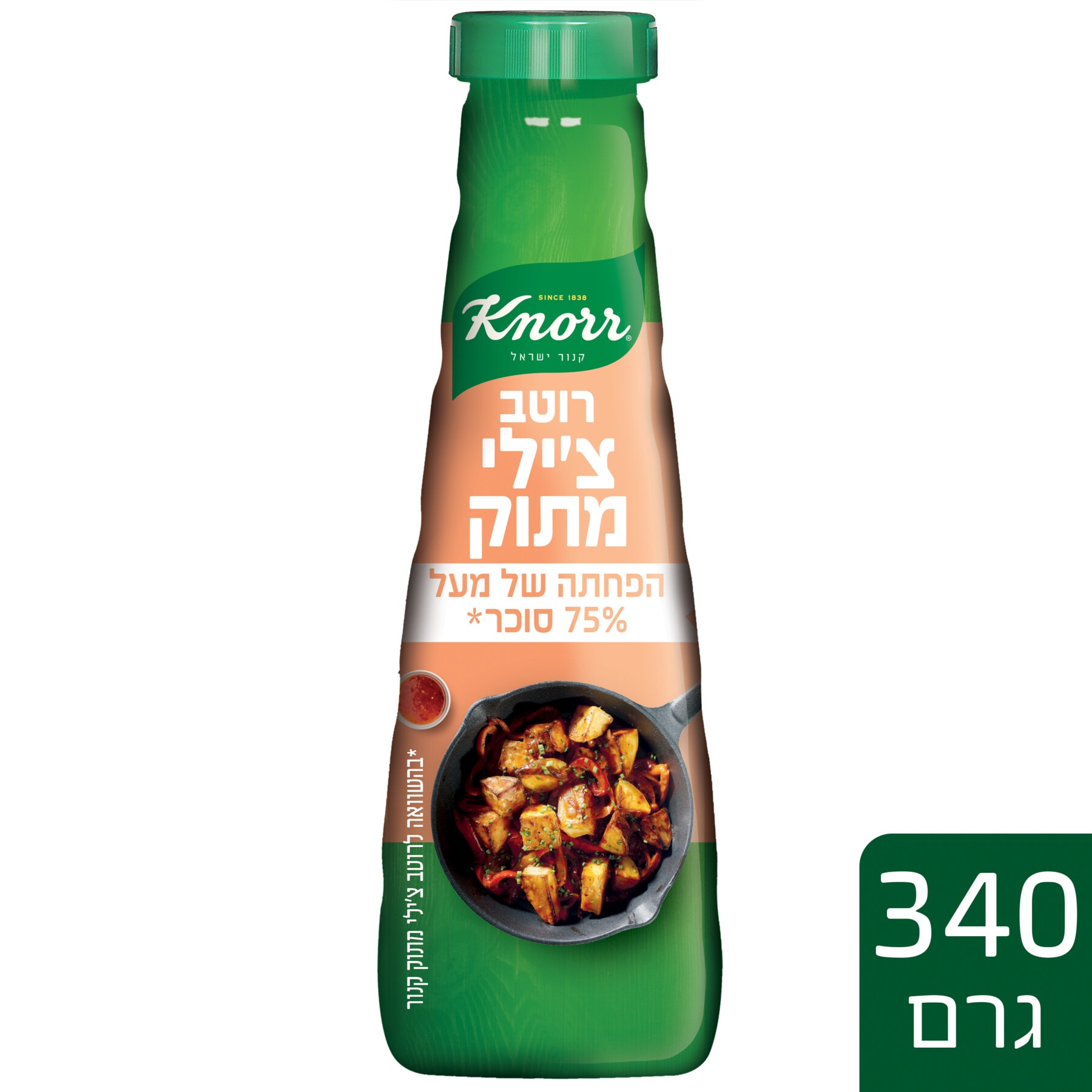 רוטב  מופחת סוכר צ'ילי מתוק קנור בקבוק לחיץ 370 גרם - 